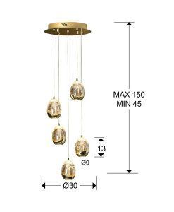 Deckenleuchte 5 Lichter LED gold ROCÍO dimmbar Maßnahmen