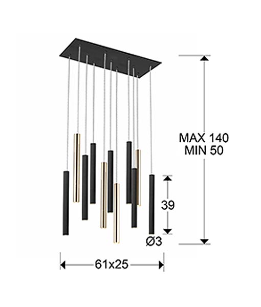 LED-Lampe dimmbar 11 Lichter glänzendes Gold und mattes Schwarz Größen VARAS