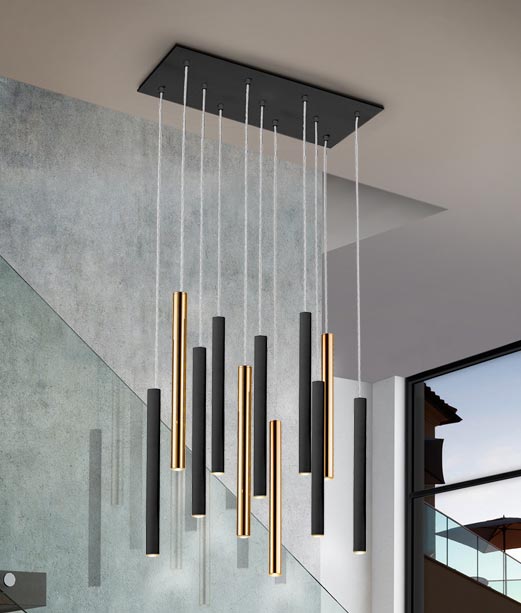 LED-Lampe VARAS 11 dimmbare Leuchten in glänzendem Gold und mattem Schwarz
