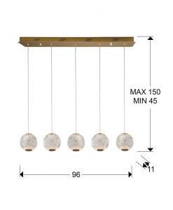 Lineare Pendelleuchte 5 LED-Lichter gold Abmessungen AUSTRAL