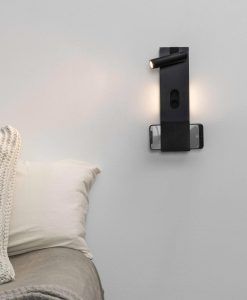 Schwarze Wandlampe mit mobilem Laden und LED-Player MAGOS ambiente 2