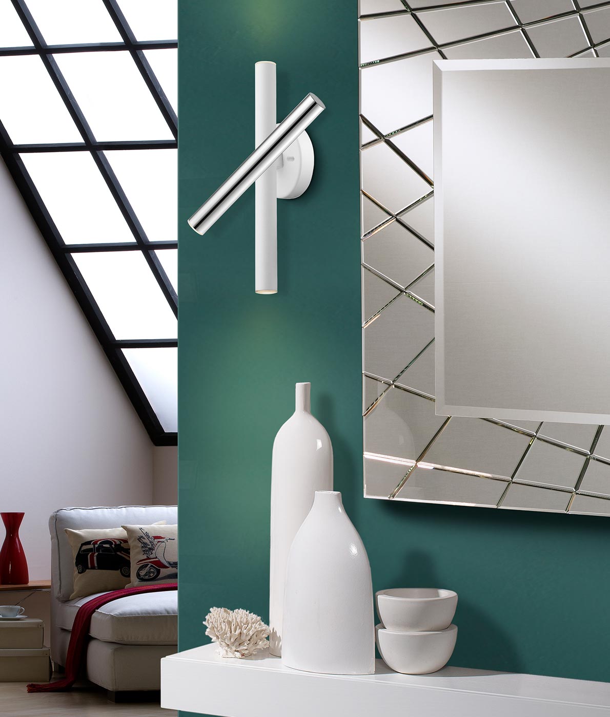 Wandleuchte mit 3 LED-Leuchten in Weiß und Chrom VARAS Ambiente dimmbar