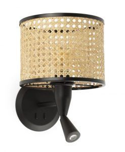 MAMBO Wandleuchte mit LED-Player Schwarz und Rattan