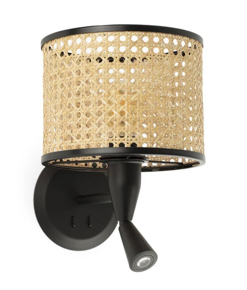 MAMBO Wandleuchte mit LED-Player Schwarz und Rattan