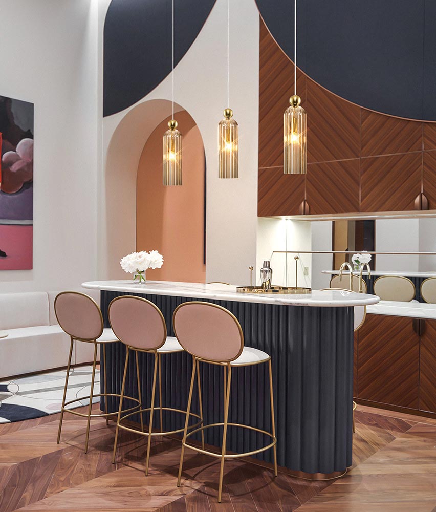 Lampe aus Gold und Cognacglas ANTIC Umgebung