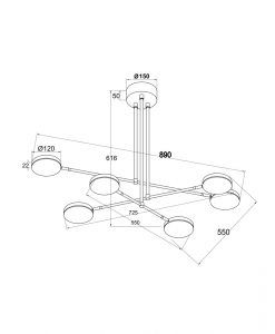 Schwarze Pendelleuchte 6 Lichter FAD LED 38W Masse
