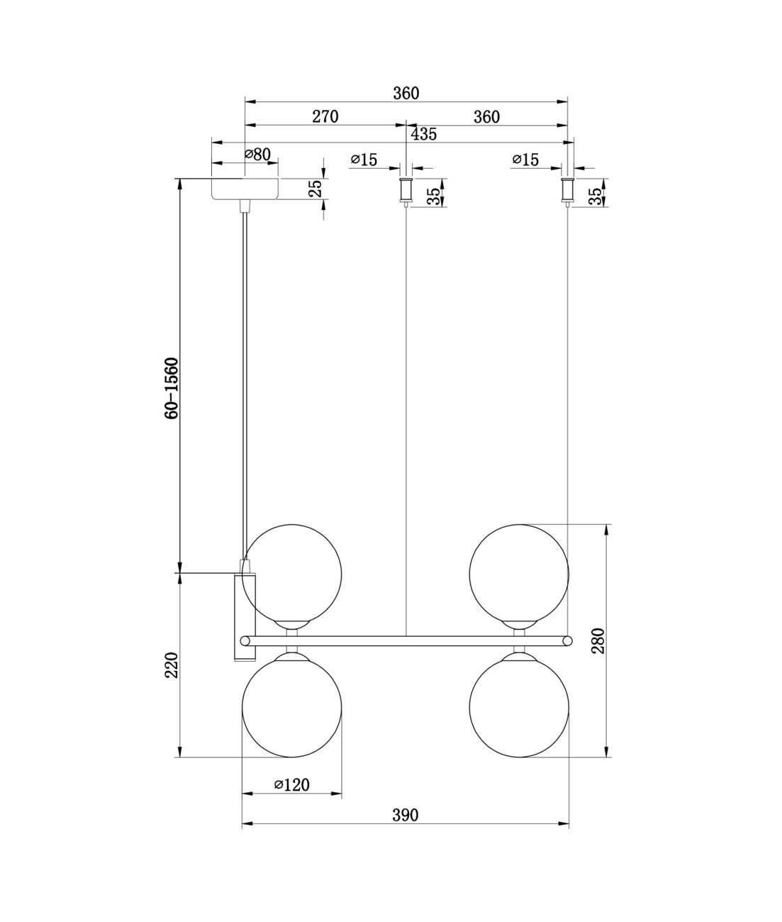 Weiße Lampe 4 Lampen Ø 39 cm RING - Masse