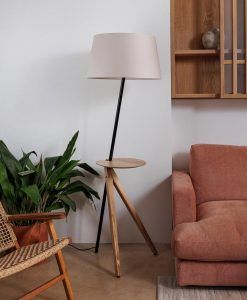 Stehlampe TREEWOOD in Schwarz, Beige und Holz - Umgebung