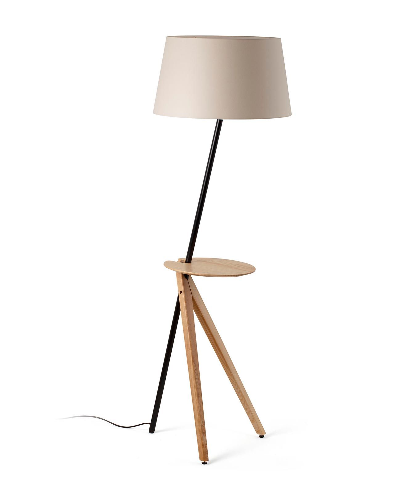 Stehlampe TREEWOOD in Schwarz, Beige und Holz