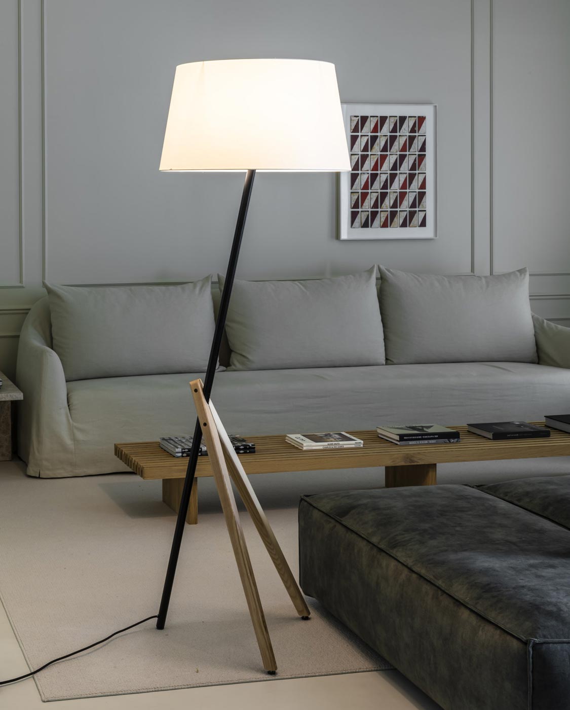 Stehleuchte TREEWOOD in Schwarz, Beige und Holz - Umgebung