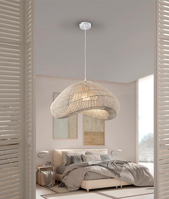 Pendelleuchte weiße Rattan-Pendelleuchte Ø 55 cm SABAH - Umgebung